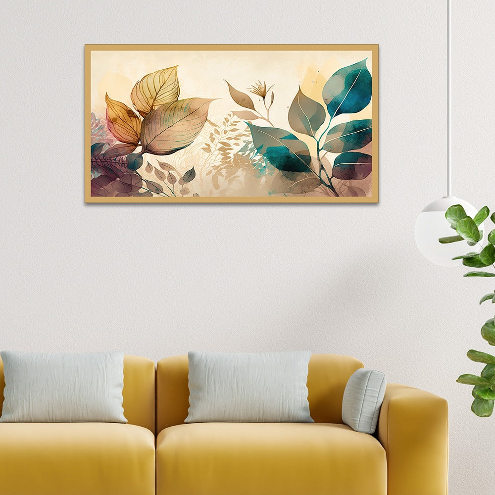 Beautiful Colored leaves on a light background Floating Framed Canvas Wall Painting