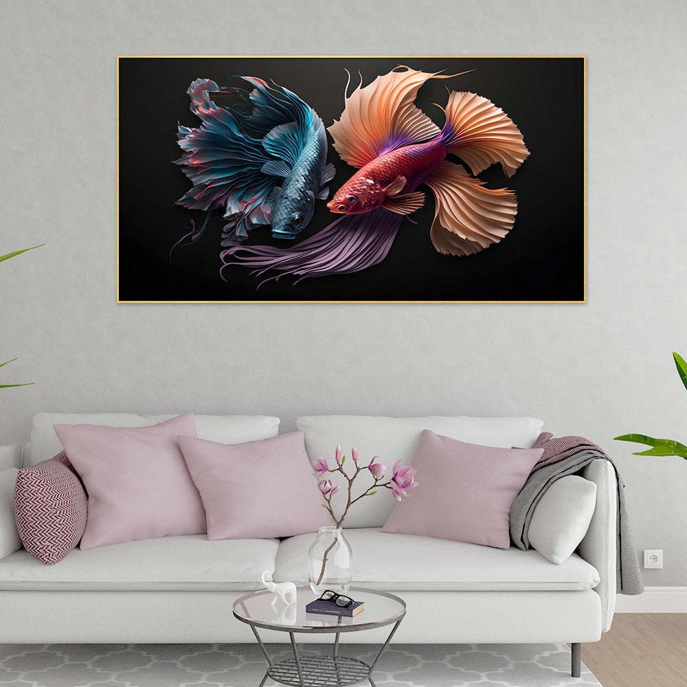 Vastu Fishes Floating Frame Canvas Wall Painting