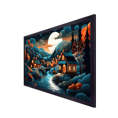 Abstract Illustration of a Painting of A Village in Forest with a River Canvas Wall Painting