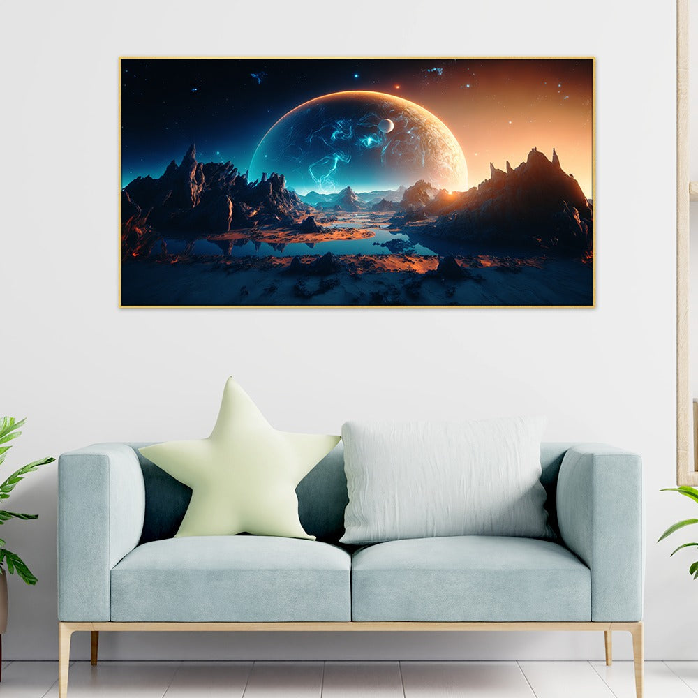 Concept Art of Space Planets in Distant Cosmos Floating Frame Canvas Wall Painting