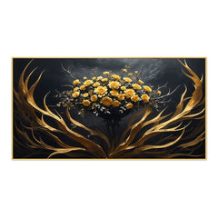 3D Yellow and Gold Flower Floating Frame Canvas Wall Painting