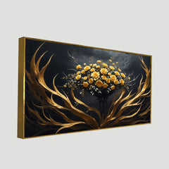 3D Yellow and Gold Flower Floating Frame Canvas Wall Painting