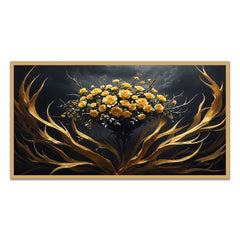 3D Yellow and Gold Flower Floating Frame Canvas Wall Painting