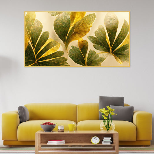 Beautiful Green and Golden leaves Canvas Wall Painting