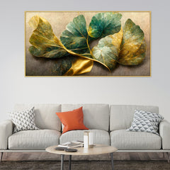 Elegant Golden and Blue Flowers and Branches Canvas Wall Painting