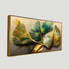 Elegant Golden and Blue Flowers and Branches Canvas Wall Painting