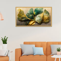 Elegant Golden and Blue Flowers and Branches Canvas Wall Painting