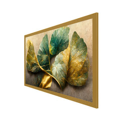 Elegant Golden and Blue Flowers and Branches Canvas Wall Painting