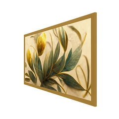 Elegant Golden and Green Flowers and Leaf Canvas Wall Painting