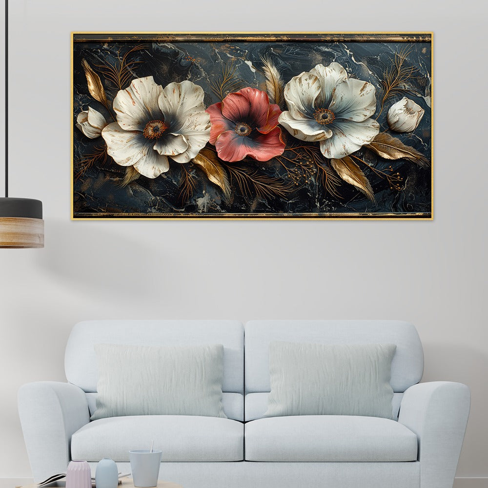Elegant Pink and White Floral Canvas Wall Painting