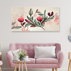 Elegant Pink Flower and Green Leaf Canvas Wall Painting