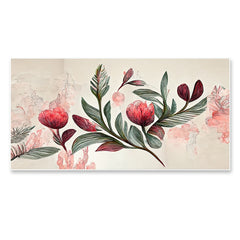 Elegant Pink Flower and Green Leaf Canvas Wall Painting