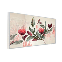 Elegant Pink Flower and Green Leaf Canvas Wall Painting