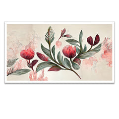 Elegant Pink Flower and Green Leaf Canvas Wall Painting