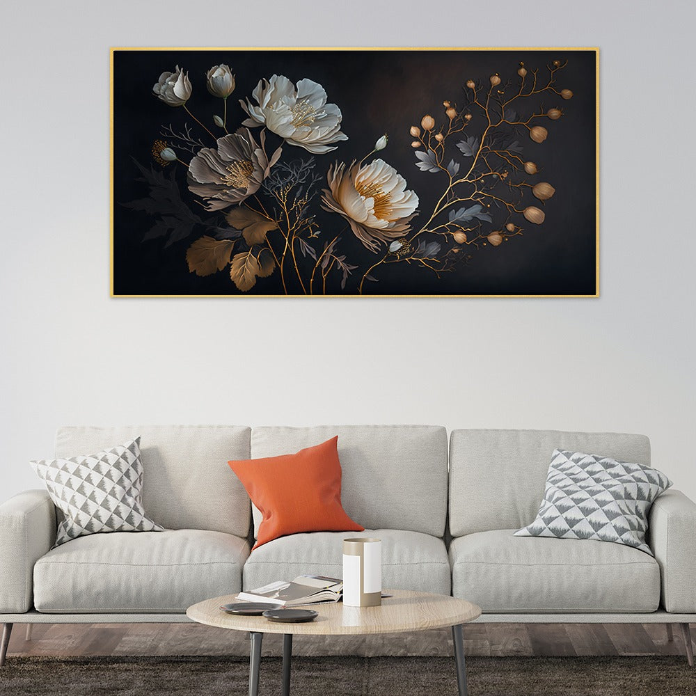 Elegant Golden Flower Canvas Wall Painting