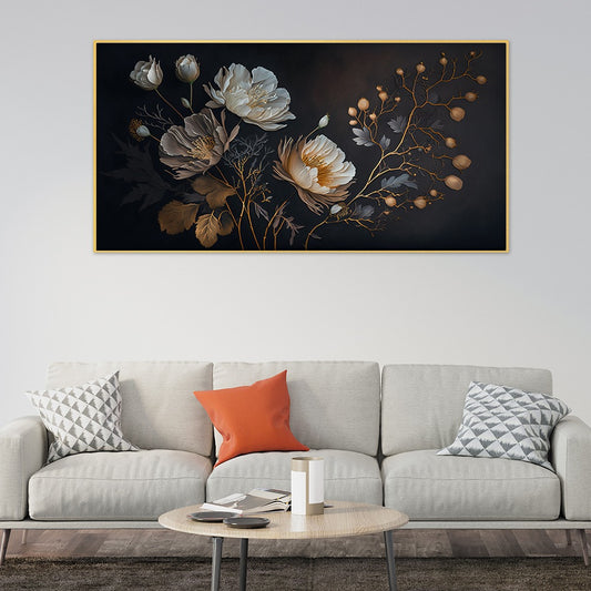 Elegant Golden Flower Canvas Wall Painting
