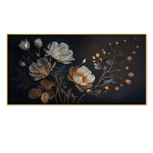 Elegant Golden Flower Canvas Wall Painting