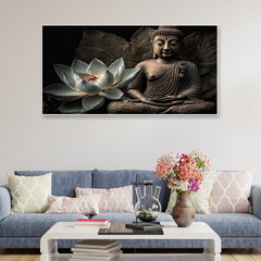 Meditating Buddha with Lotus flower Modern Art Canvas Wall Painting