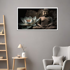 Meditating Buddha with Lotus flower Modern Art Canvas Wall Painting