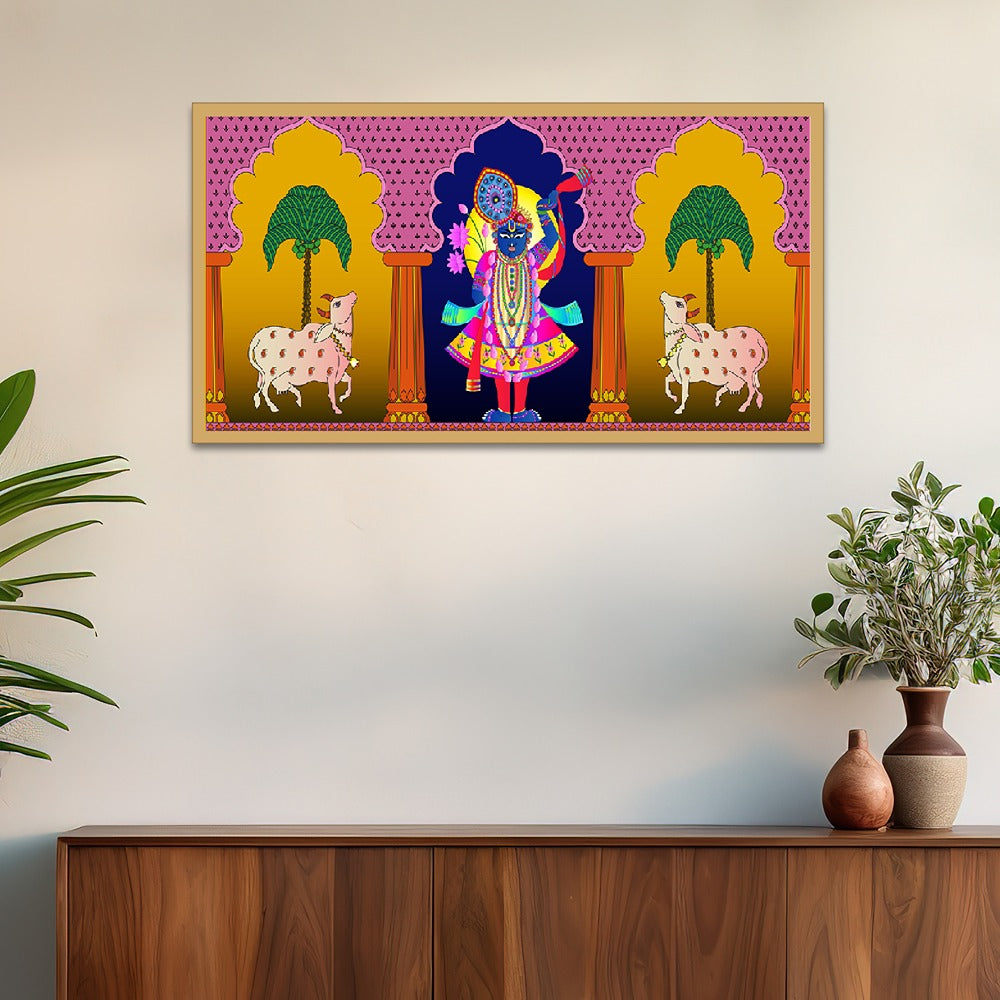 Indian Folk Shreenathji Pichwai Canvas Wall Painting