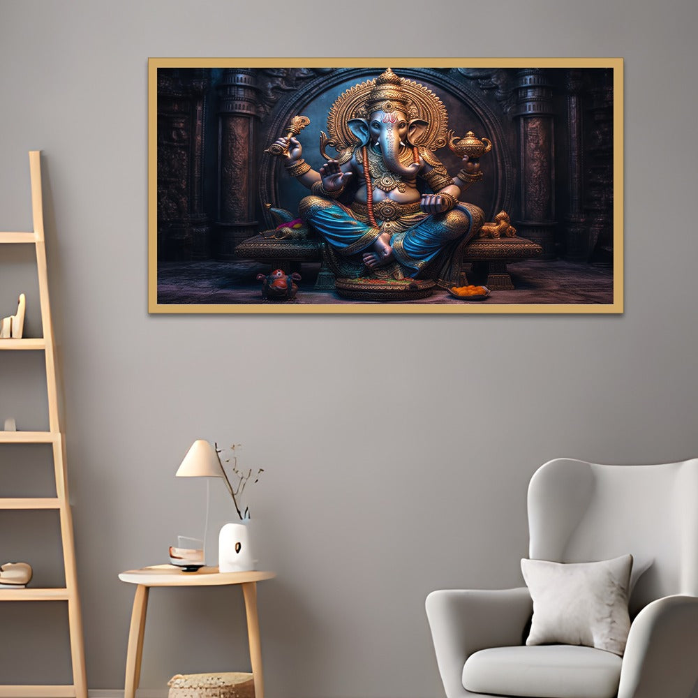 Lord Ganesha Hindu Religious Canvas Wall Painting