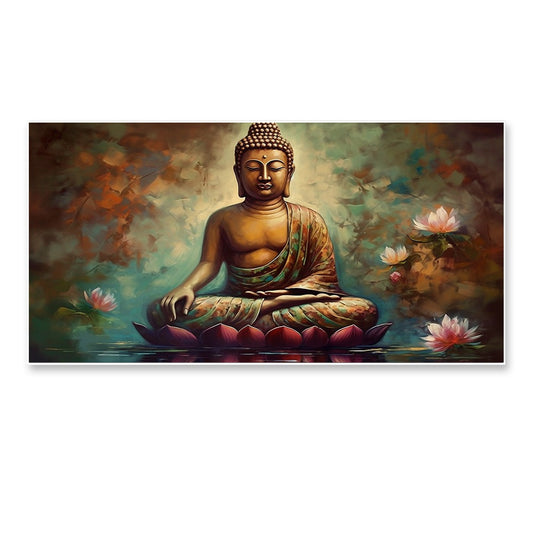 Meditating Buddha with Lotus Flower Religious Canvas Wall Painting