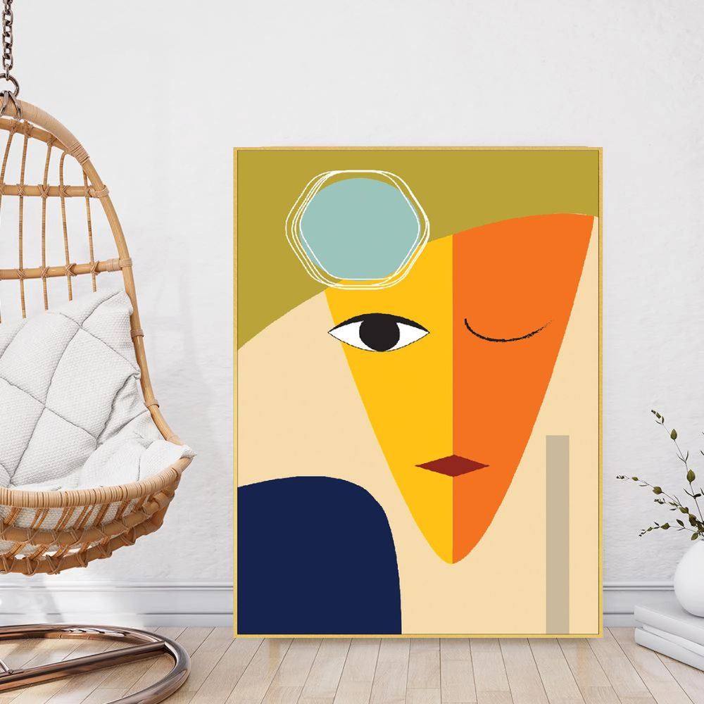 Vibrant Abstract Face Artwork Floating Frame Canvas Wall Painting