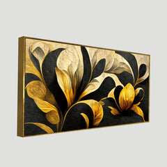 Gold and Black Abstract Design 3D Floral Illustration Canvas Wall Painting