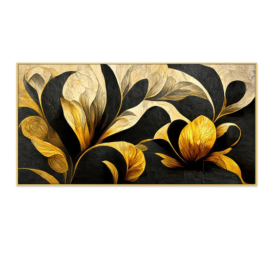 Gold and Black Abstract Design 3D Floral Illustration Canvas Wall Painting