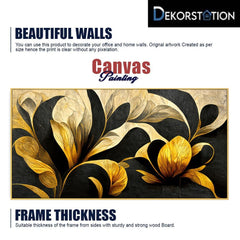 Gold and Black Abstract Design 3D Floral Illustration Canvas Wall Painting