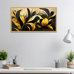 Gold and Black Abstract Design 3D Floral Illustration Canvas Wall Painting