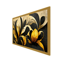 Gold and Black Abstract Design 3D Floral Illustration Canvas Wall Painting