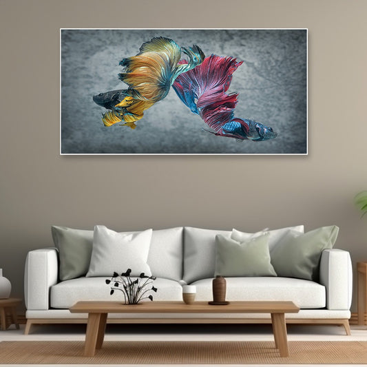 Vastu Fishes Canvas Wall Painting with Frame