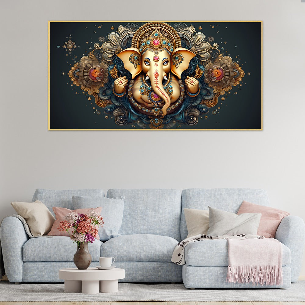 Vibrant Ganesha Premium Canvas Wall Painting with Frame