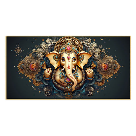 Vibrant Ganesha Premium Canvas Wall Painting with Frame