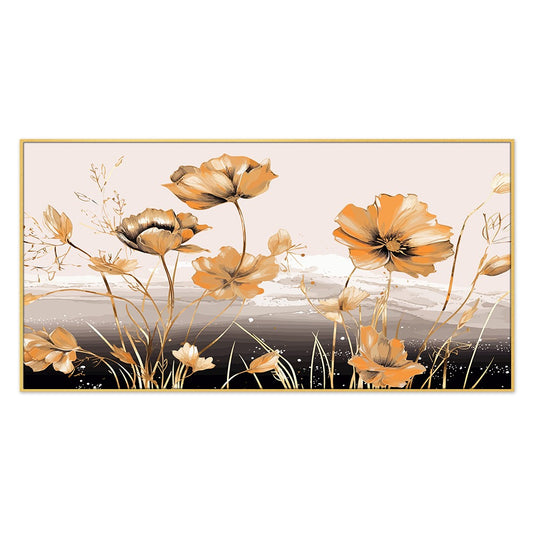 Abstract Floral Art Golden Canvas Wall Painting With Frame