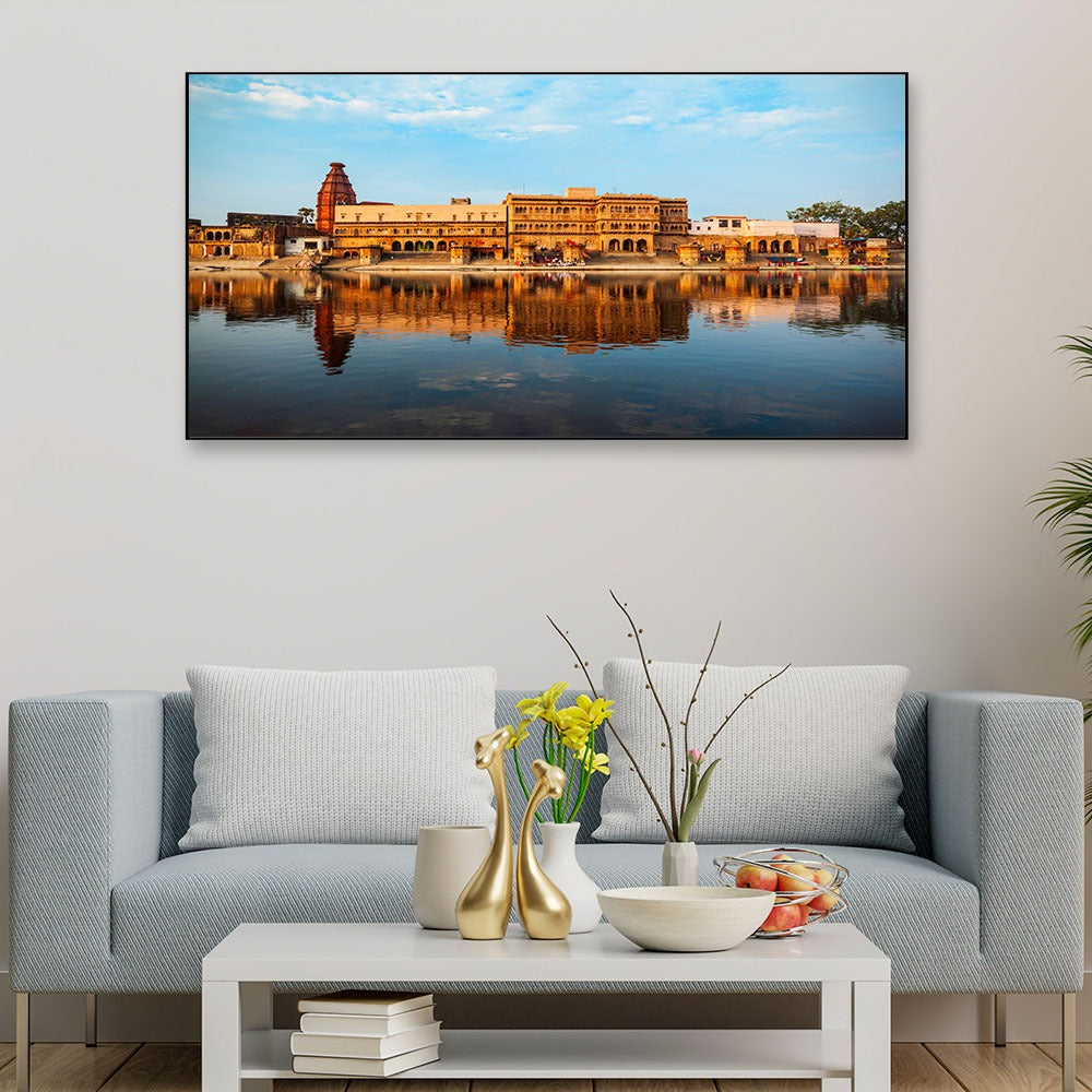 Beautiful Ganga Ghat Krishna Temple Vrindavan Canvas Wall Painting
