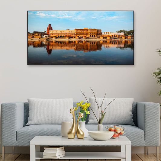 Beautiful Ganga Ghat Krishna Temple Vrindavan Canvas Wall Painting