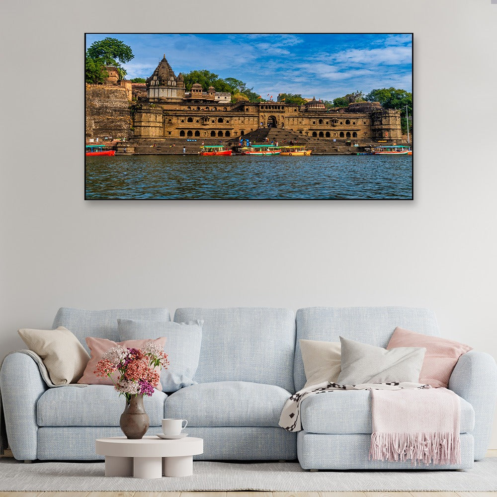 Canvas Wall Painting of Maheshwar Fort on the Banks of Narmada River