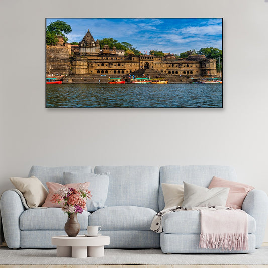 Canvas Wall Painting of Maheshwar Fort on the Banks of Narmada River