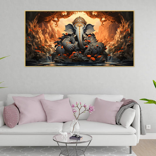 Vibrant Lord Ganesha Premium Canvas Wall Painting with Frame