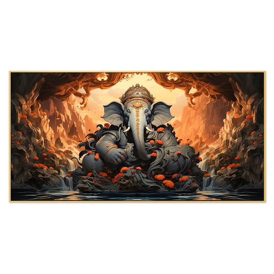 Vibrant Lord Ganesha Premium Canvas Wall Painting with Frame