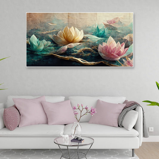 Elegant Multicolor 3D Flower Canvas Wall Painting with Frame