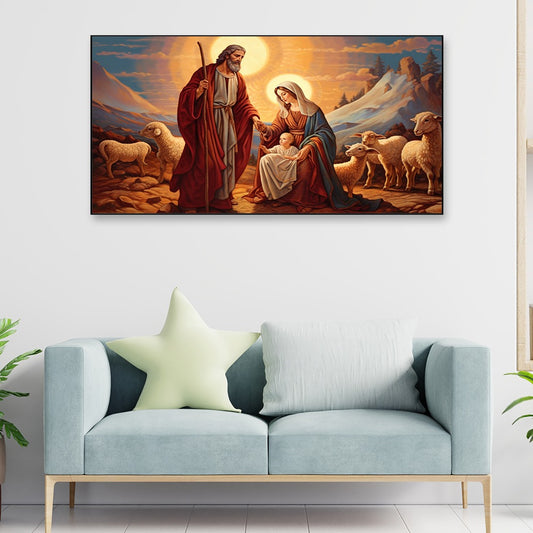 Mary and Joseph caressing baby Jesus Religious Canvas Wall Painting