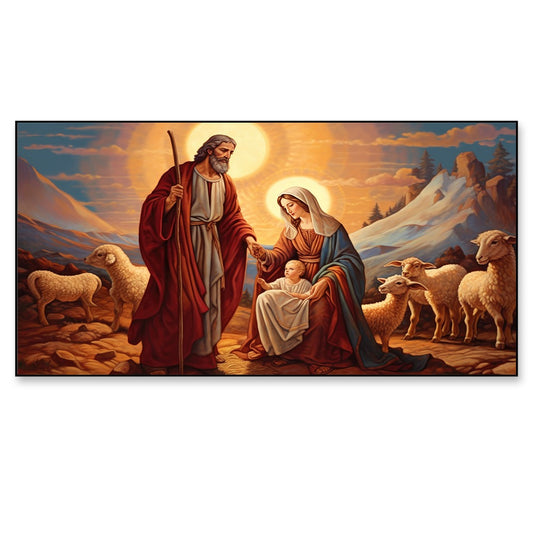 Mary and Joseph caressing baby Jesus Religious Canvas Wall Painting