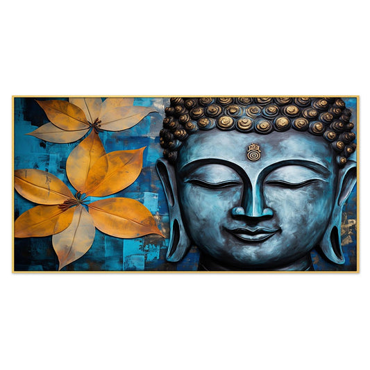 Lord Buddha with Flowers with Blue Background Canvas Wall Painting