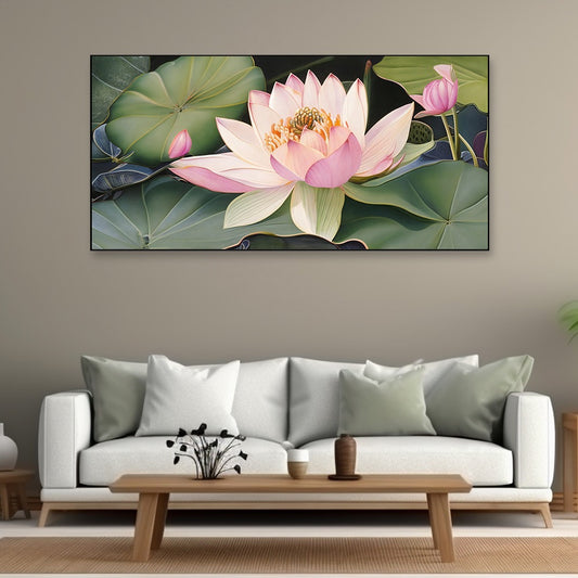 Beautiful Painting of Pink Lotus Flowers Vastu Canvas Wall Painting