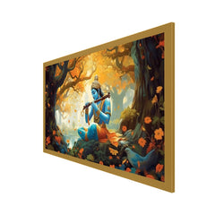 Illustration of God Krishna Sitting in Forest Religious Canvas Wall Painting