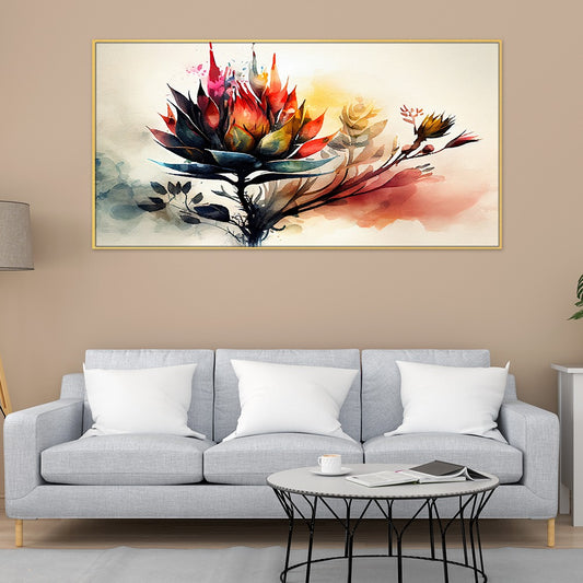 Vibrant Multicolor Floral Canvas Wall Painting with Frame