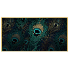 Beautiful Peacock Feather Painting in Dark Blue Background Canvas Wall Painting